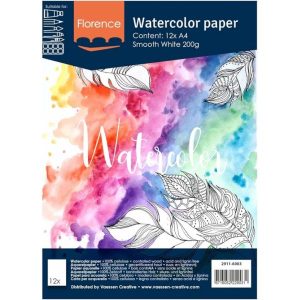 Florence • Papier Aquarelle 200g Lisse A4 Blanc 12x