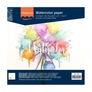 Florence • Papier Aquarelle 200g Lisse 30,5x30,5cm Blanc Cassé 10x